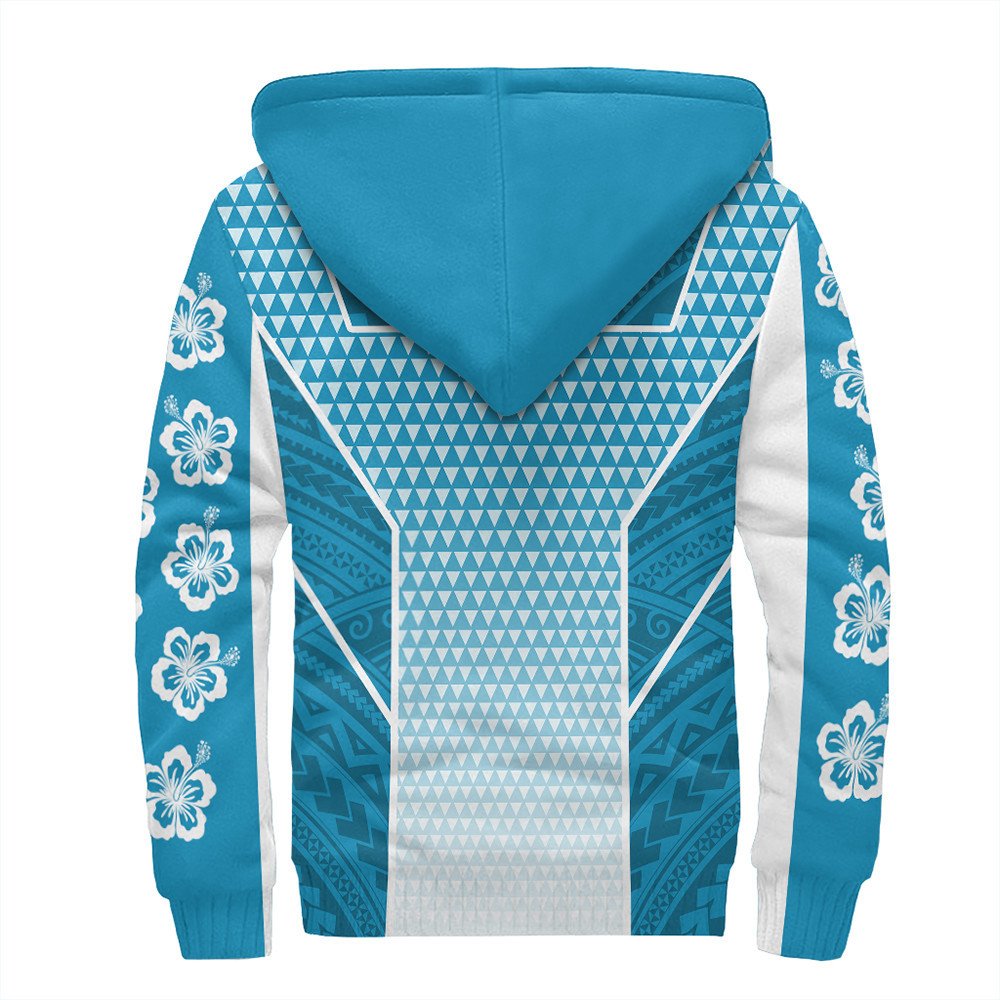Polynesian Hoodie Personalized Kakau Hawaii Polynesian Blue Gradient Sherpa Hoodie