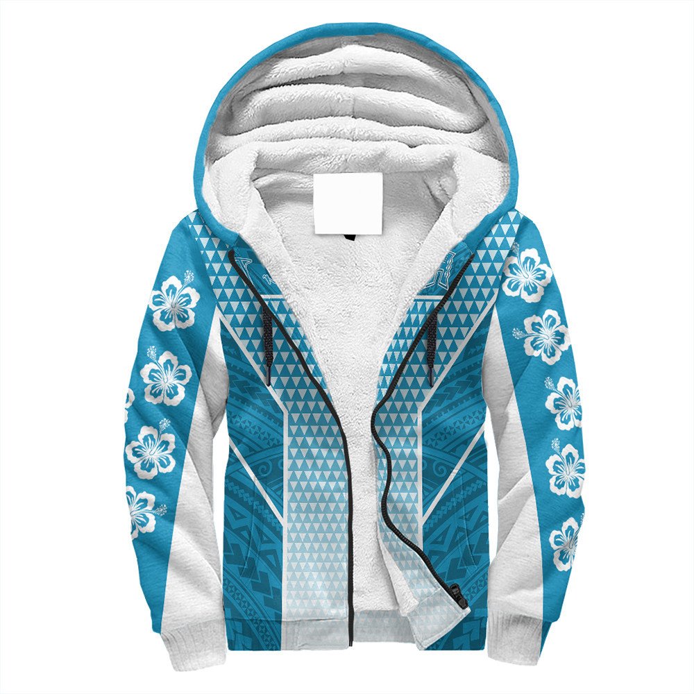Polynesian Hoodie Personalized Kakau Hawaii Polynesian Blue Gradient Sherpa Hoodie