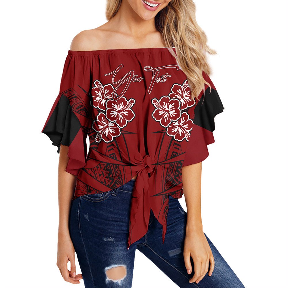 Polynesian Clothing - Personalized Hawaii Spearhead Hibiscus Polynesian Off Shoulder Wrap Waist Top