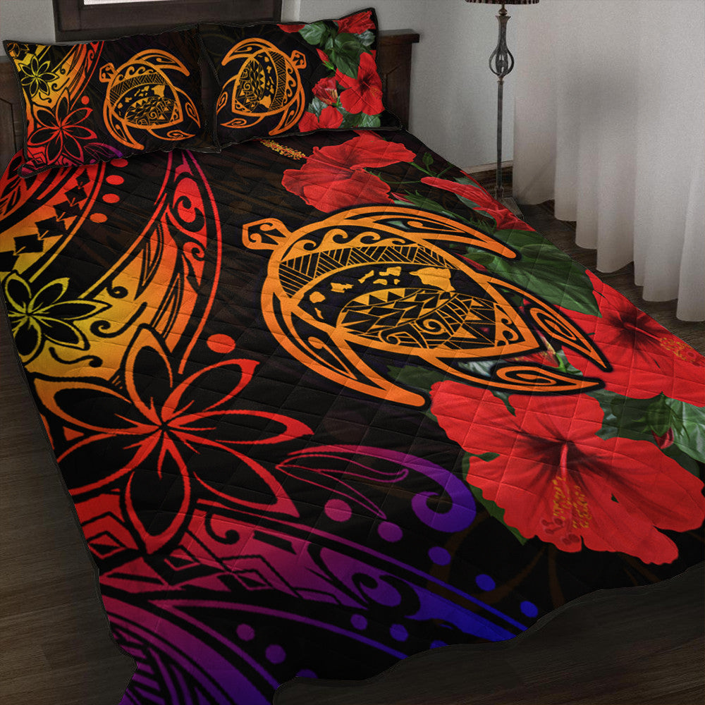Polynesian Home Set Hawaii Turtle Ocean Quilt Bed Set
