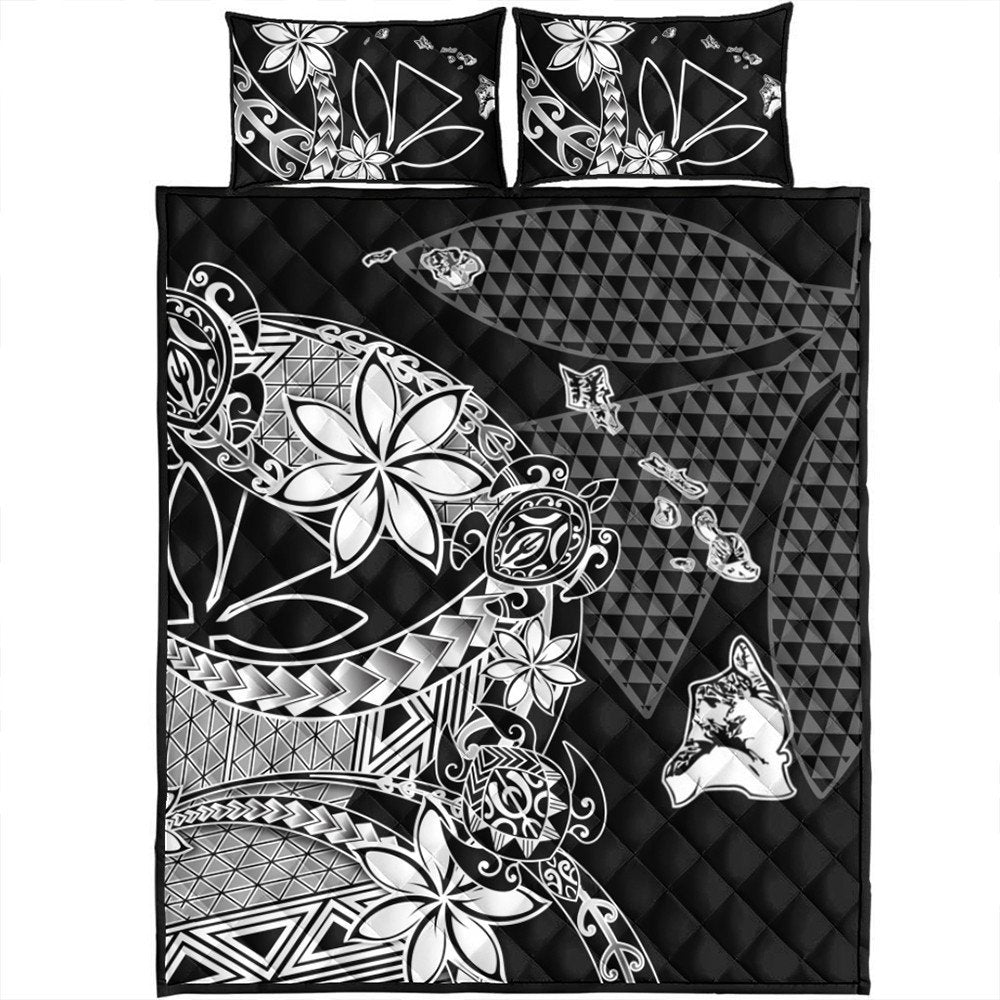 Polynesian Home Set Kanaka Black Kakau Hawaiian Quilt Bed Set