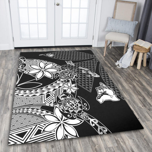 Polynesian Home Set Kanaka Black Kakau Hawaiian Area Rug