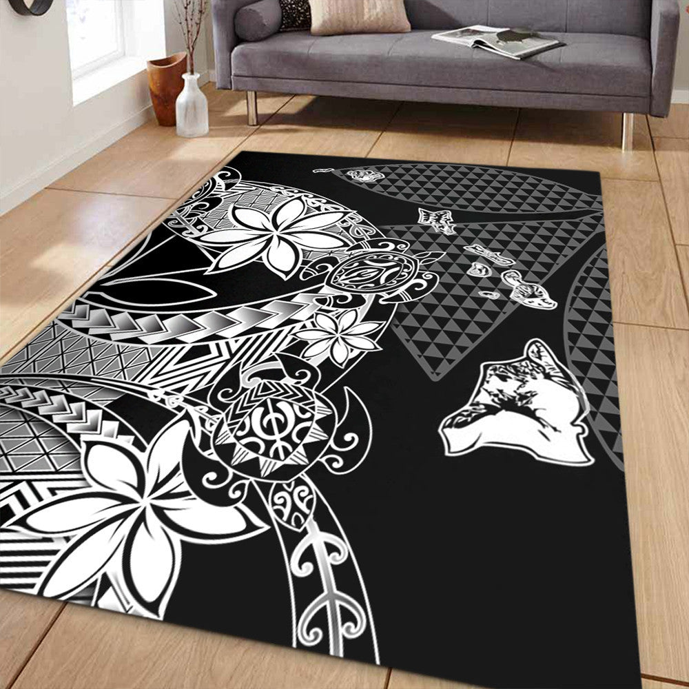 Polynesian Home Set Kanaka Black Kakau Hawaiian Area Rug