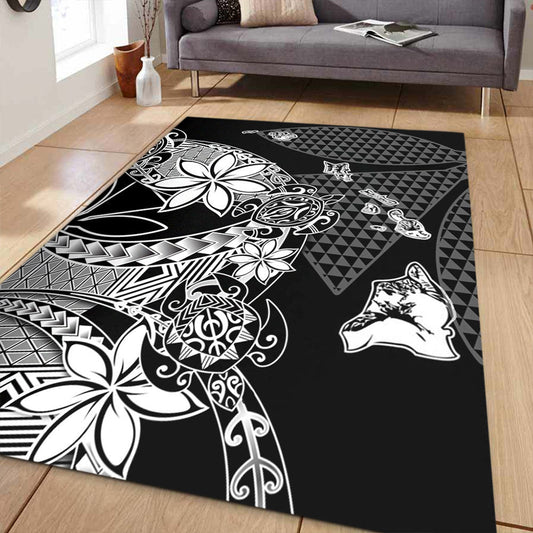 Polynesian Home Set Kanaka Black Kakau Hawaiian Area Rug