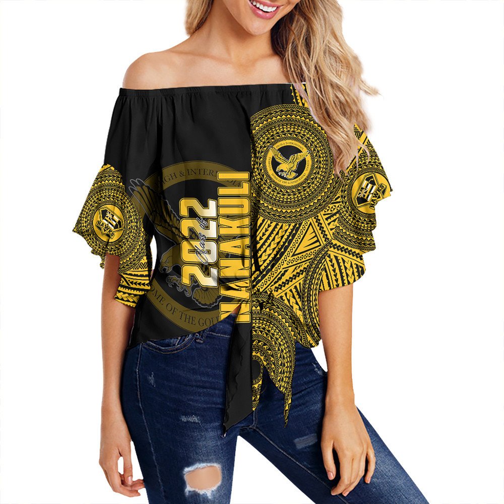 Hawaii Class Of Nanakuli Off Shoulder Wrap Waist Top