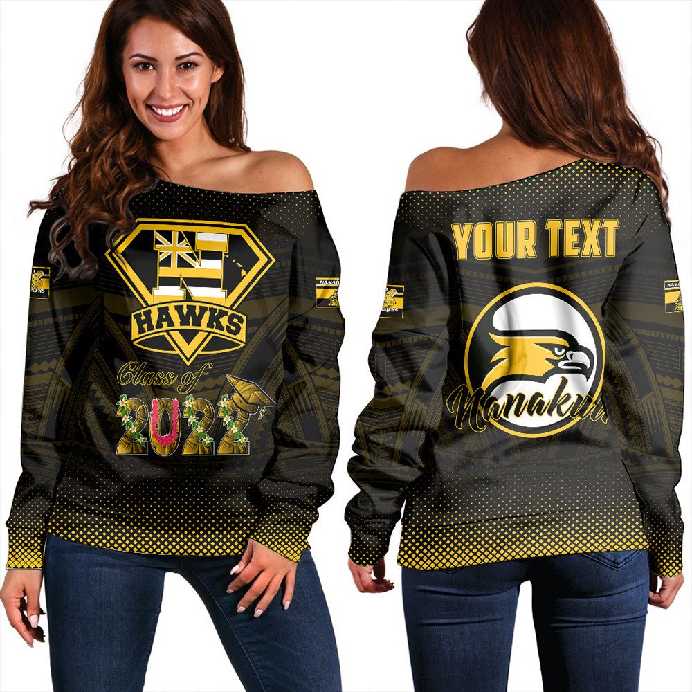 Polynesian Sweatshirt Personalized Hawaii Class Of Nanakuli Golden Hawks Women Off Shoulder