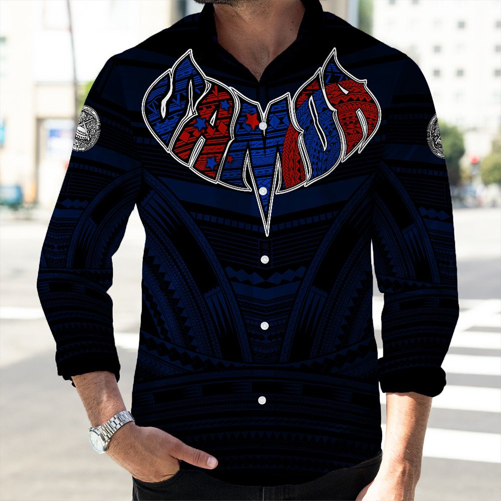 Polynesian Shirt American Samoa Forever Long Sleeve Button Shirt