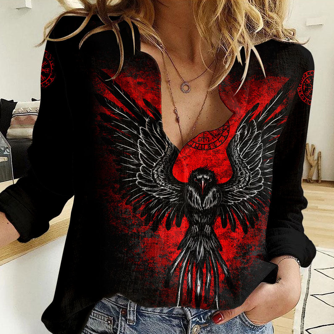Clothing Viking Raven Vegvisir Women Casual Shirt