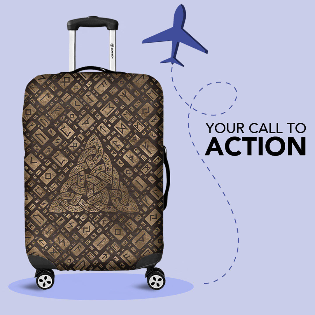 Luggage Covers Triquetra & Runic Alphabet Wood and Gold Luggage Covers