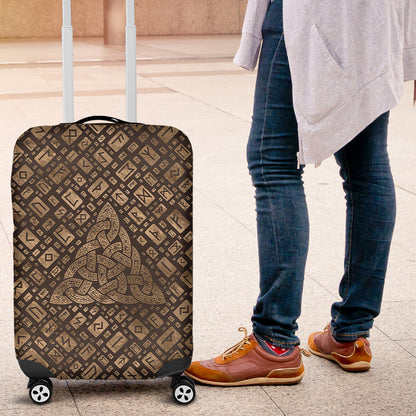 Luggage Covers Triquetra & Runic Alphabet Wood and Gold Luggage Covers