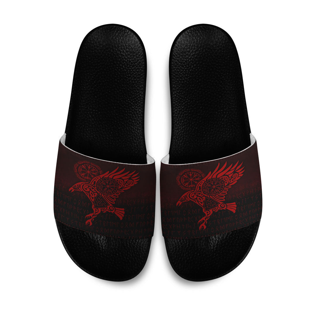 Slide Sandals Raven Vegvisir Tattoo Red Version Slide Sandals