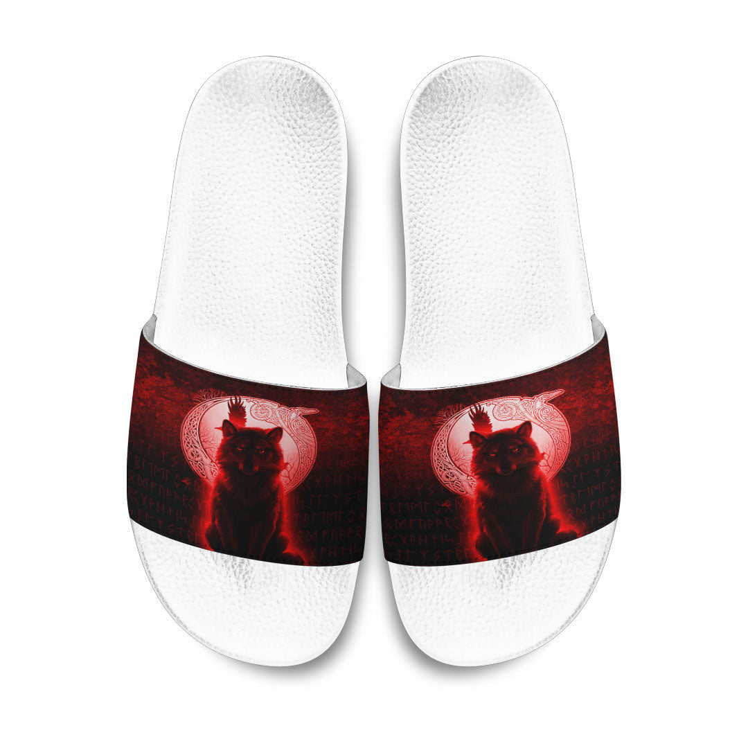 Slide Sandals Fenrir Viking Wolf Red Version Slide Sandals