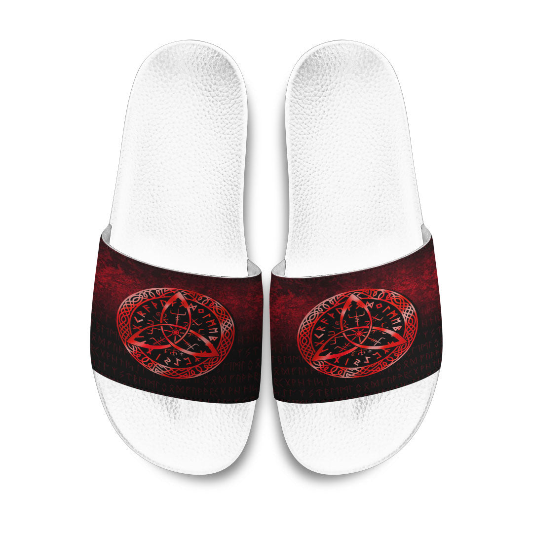 Slide Sandals Vegvisir Nordic Viking Rune Red Version Slide Sandals