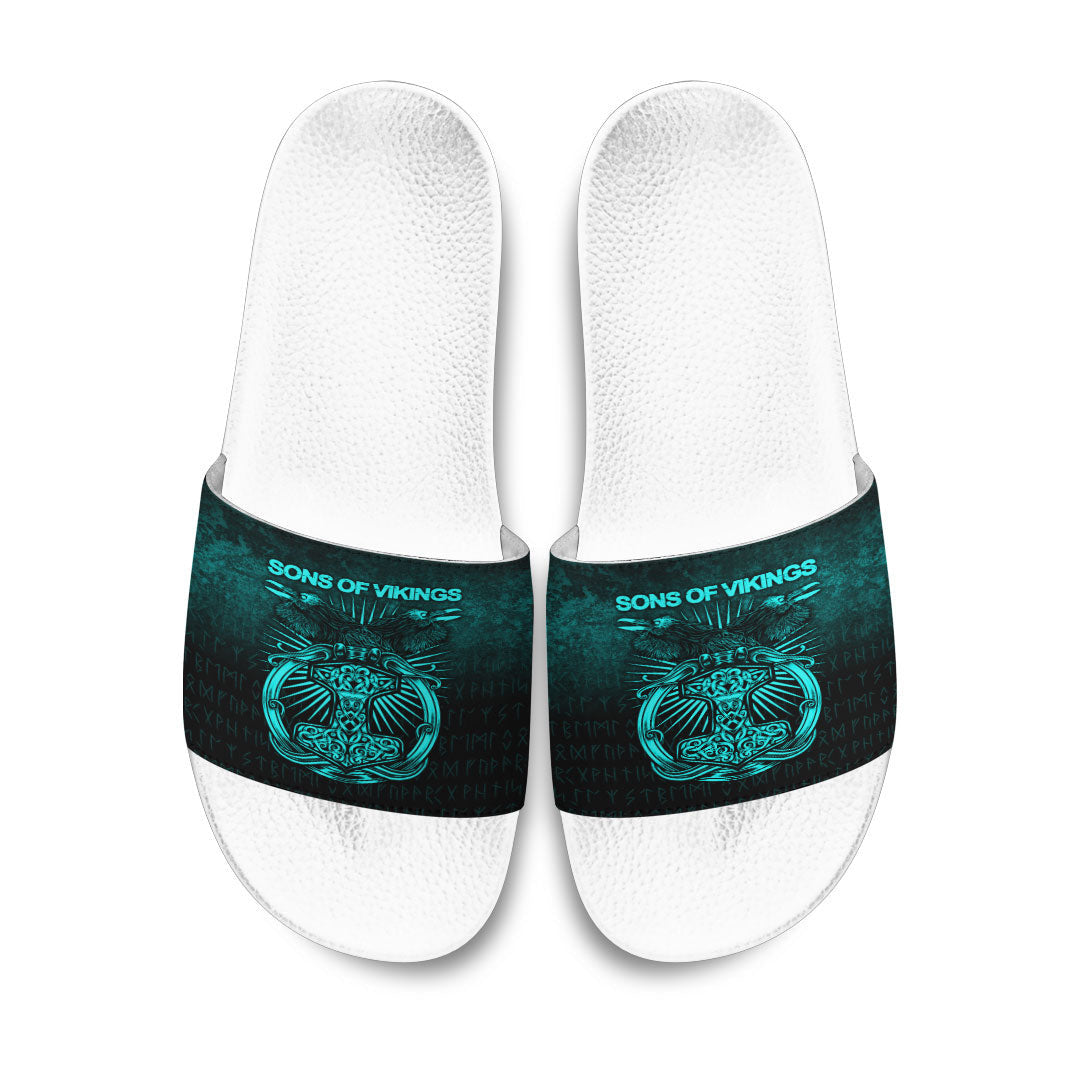 Slide Sandals Vikings Ravens Mjolnir Cyan Version Slide Sandals