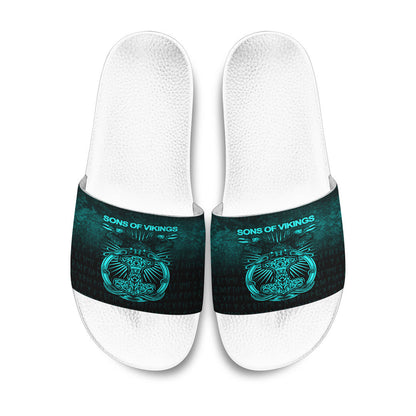Slide Sandals Vikings Ravens Mjolnir Cyan Version Slide Sandals