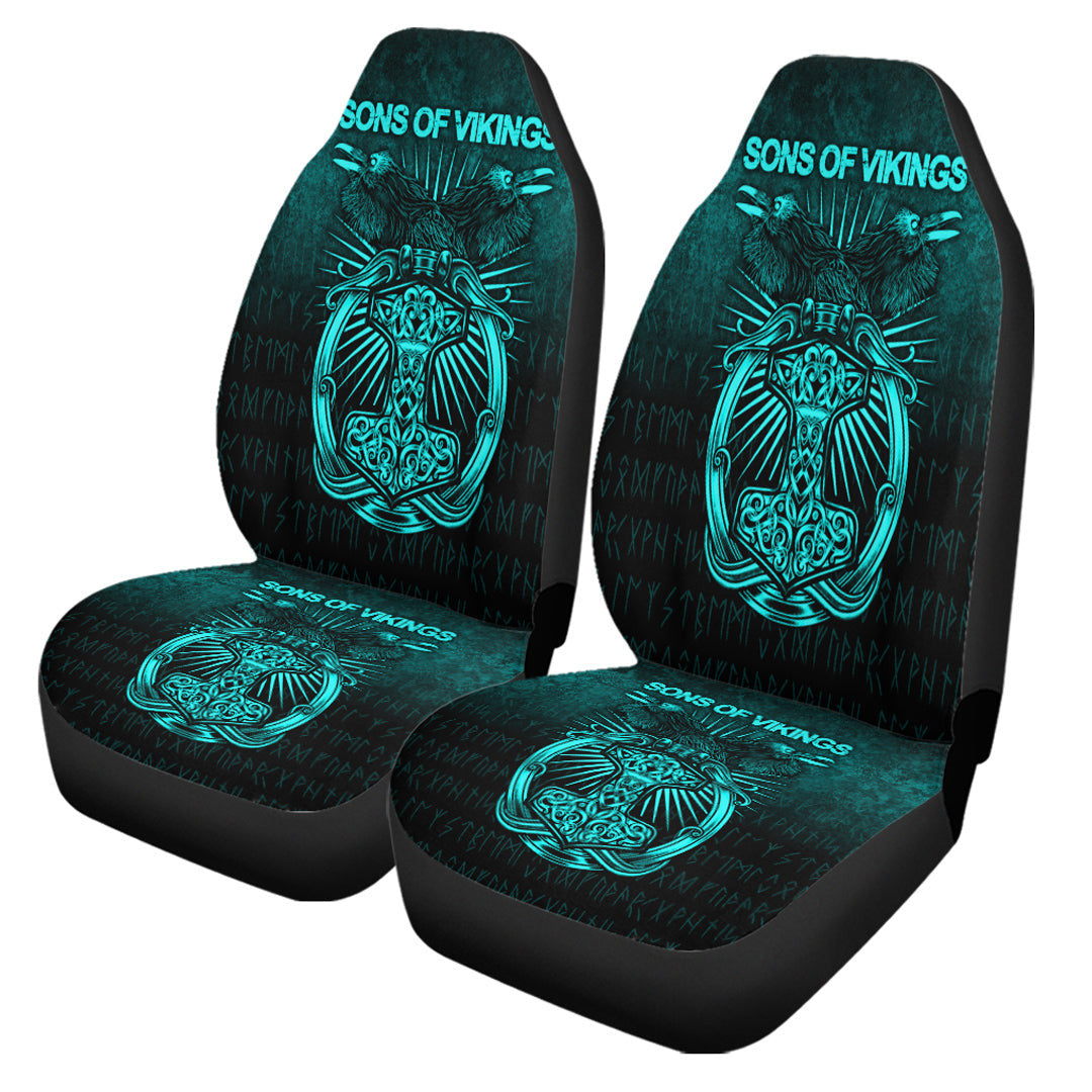 Car Seat Covers Vikings Ravens Mjolnir Cyan Version Car Seat Covers