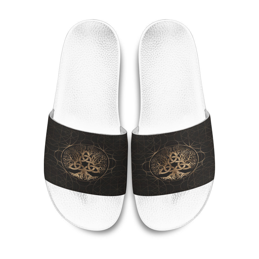 Slide Sandals Tree of Life Yggdrasil with Triquetra Slide Sandals