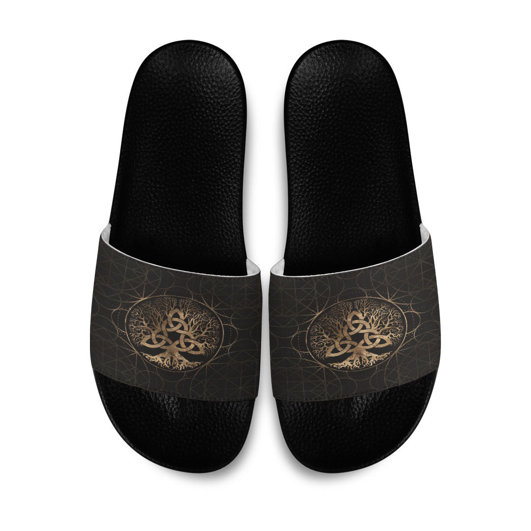 Slide Sandals Tree of Life Yggdrasil with Triquetra Slide Sandals