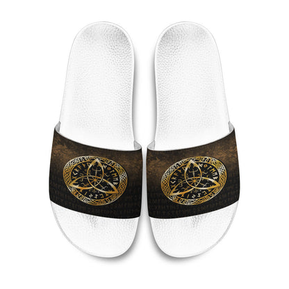 Slide Sandals Vegvisir Nordic Viking Rune Gold Version Slide Sandals