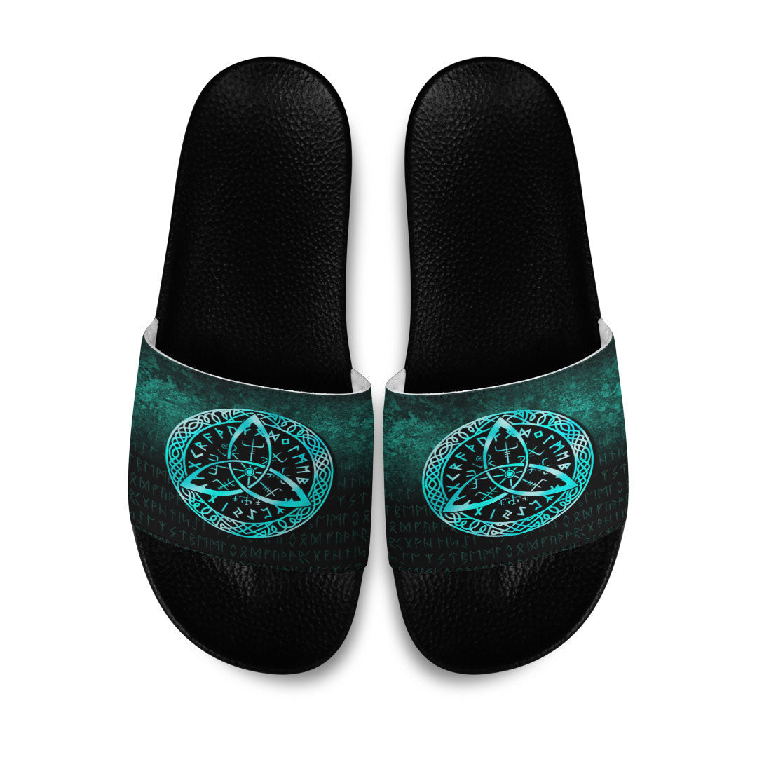 Slide Sandals Vegvisir Nordic Viking Rune Cyan Version Slide Sandals
