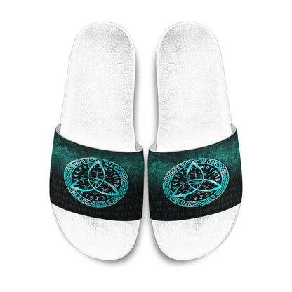 Slide Sandals Vegvisir Nordic Viking Rune Cyan Version Slide Sandals