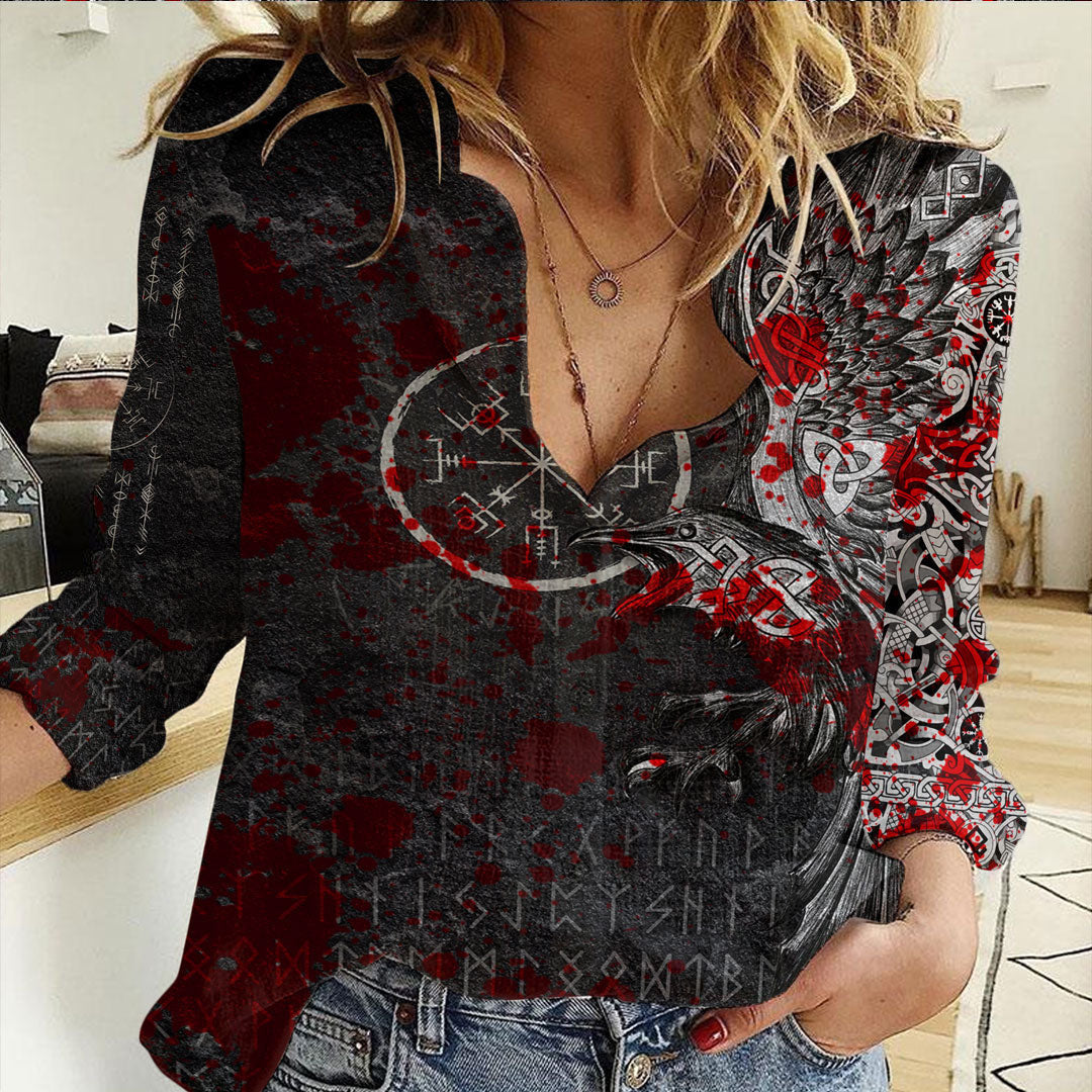 Clothing Viking Odin Raven Tattoo Style Blood Version Casual Shirt
