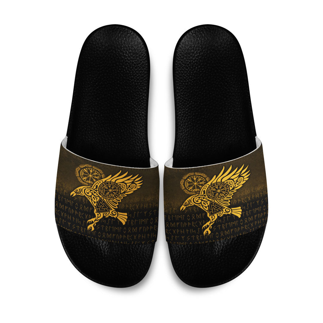 Slide Sandals Raven Vegvisir Tattoo Gold Version Slide Sandals