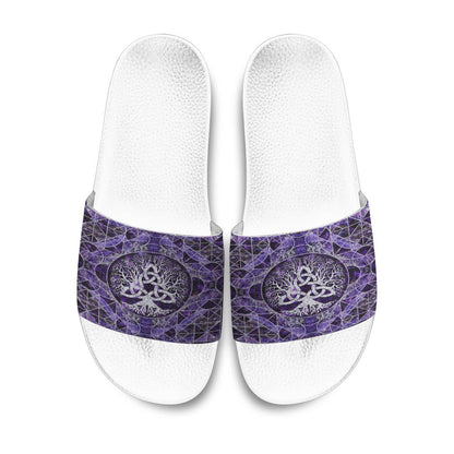 Slide Sandals Tree of Life with Triquetra Amethyst and Silver Slide Sandals