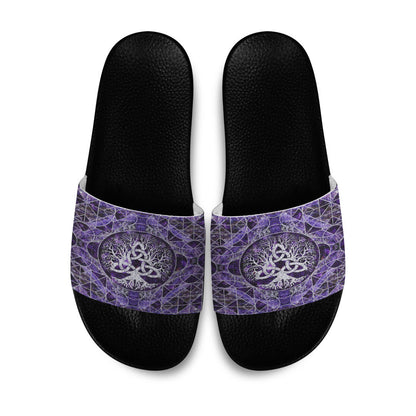 Slide Sandals Tree of Life with Triquetra Amethyst and Silver Slide Sandals