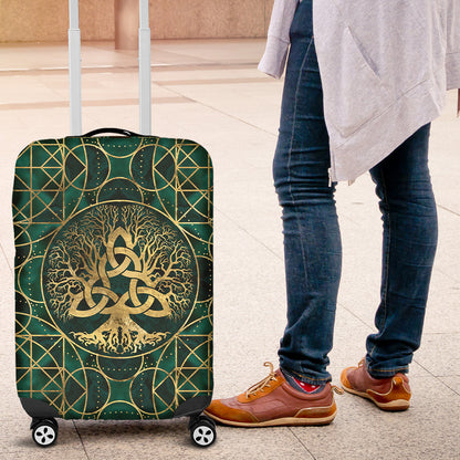 Luggage Covers Tree of Life with Triquetra Malachite and Gold Luggage Covers