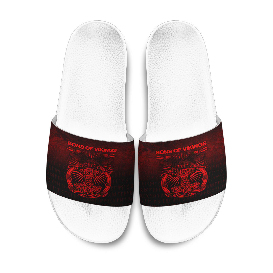 Slide Sandals Vikings Ravens Mjolnir Red Version Slide Sandals