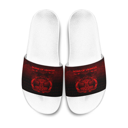 Slide Sandals Vikings Ravens Mjolnir Red Version Slide Sandals