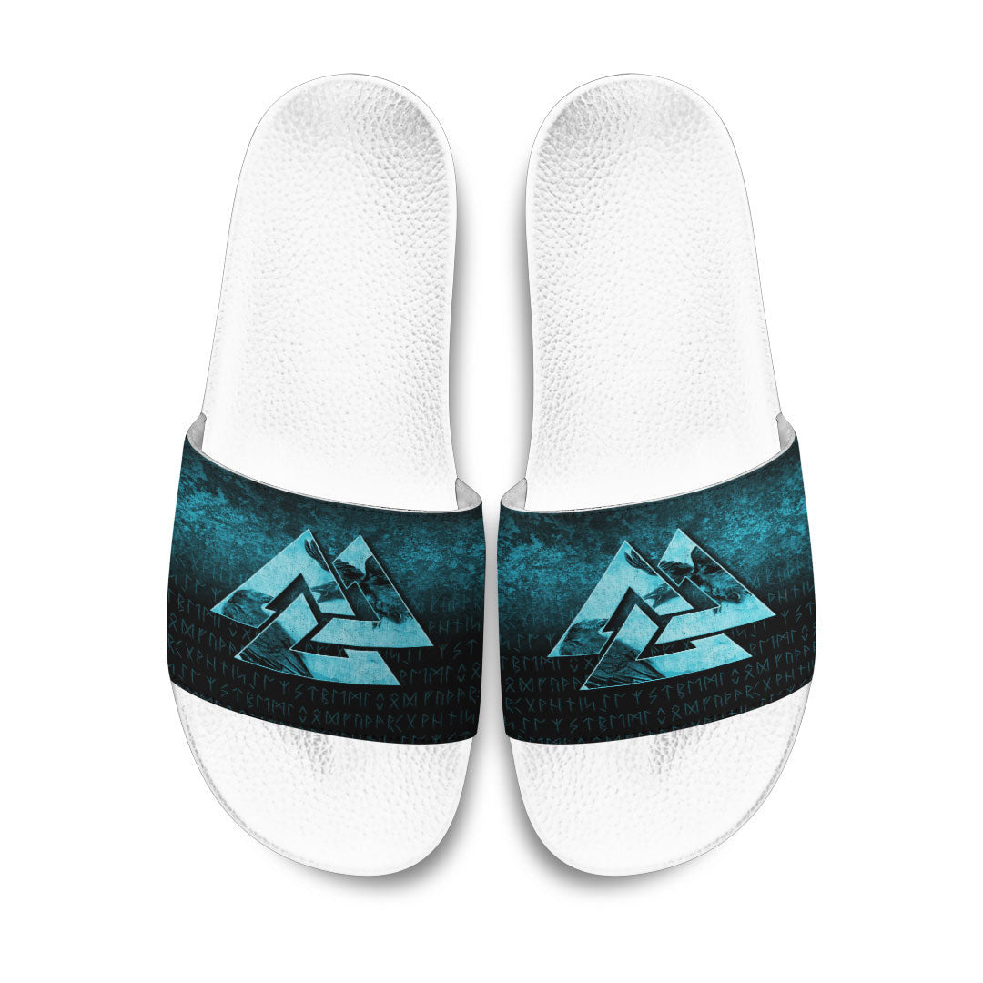 Slide Sandals Huginn Muninn Ravens from Odin Viking Cyan Version Slide Sandals