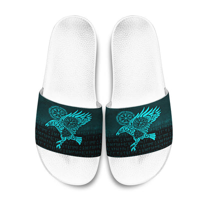 Slide Sandals Raven Vegvisir Tattoo Cyan Version Slide Sandals
