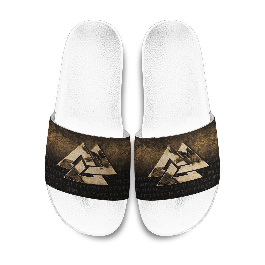 Slide Sandals Huginn Muninn Ravens from Odin Viking Gold Version Slide Sandals