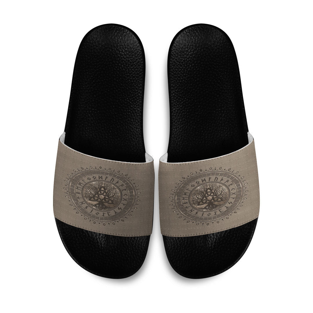 Slide Sandals Tree of Life with Triquetra Beige Slide Sandals