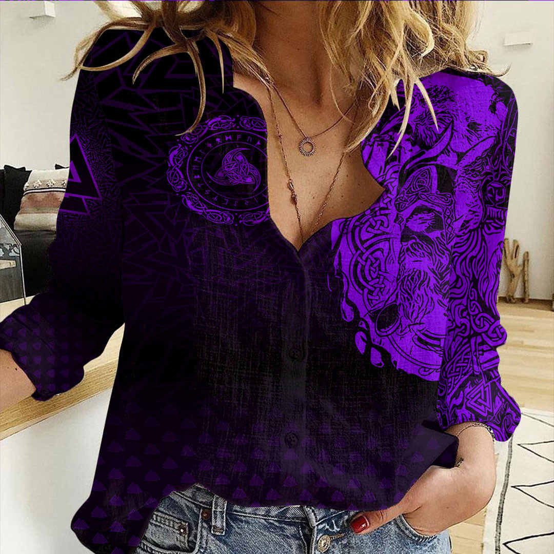 Clothing Viking Odin Raven Tattoo Style Purple Version Casual Shirt