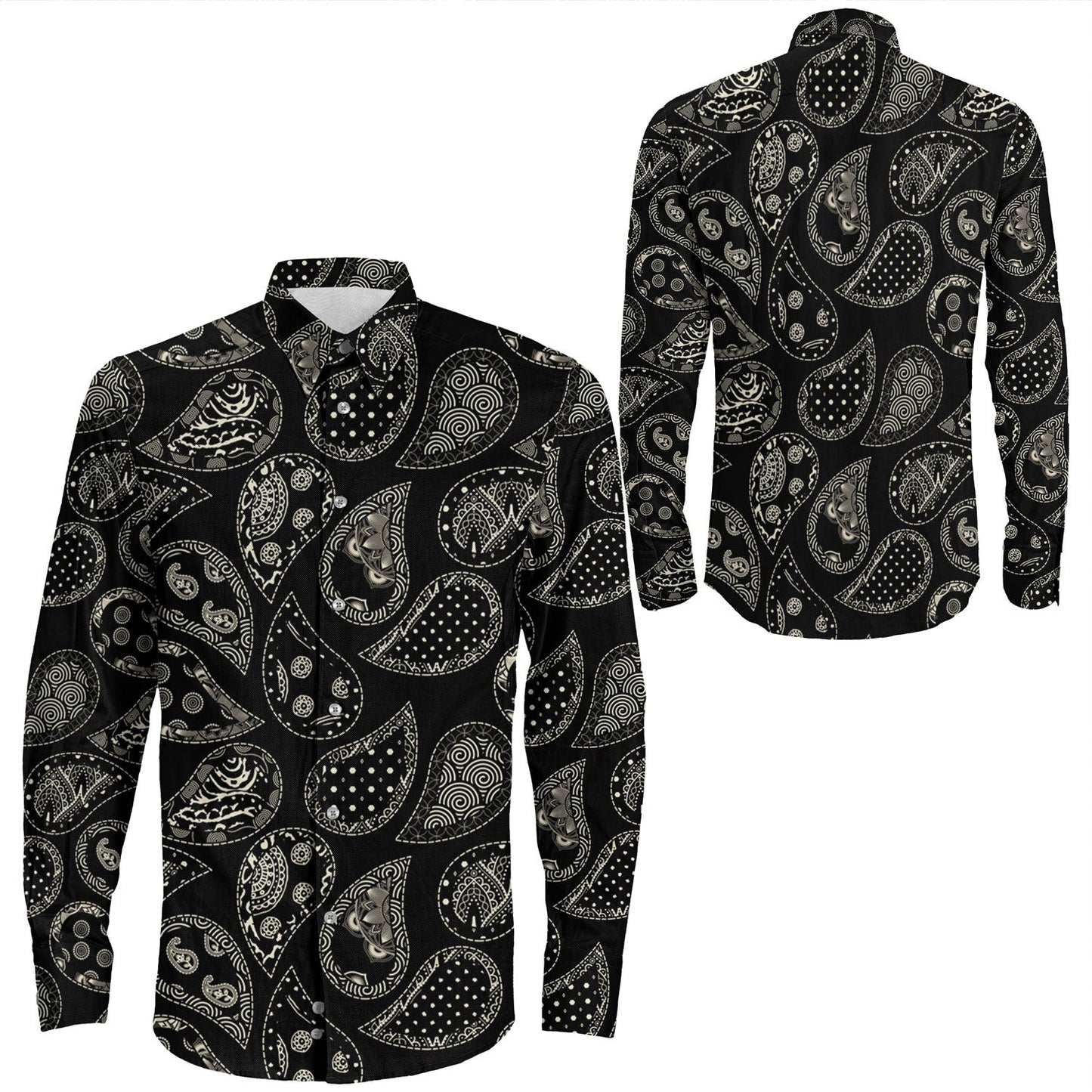 Shirt Paisley Bandana Pattern Seamless Long Sleeve Button Shirt