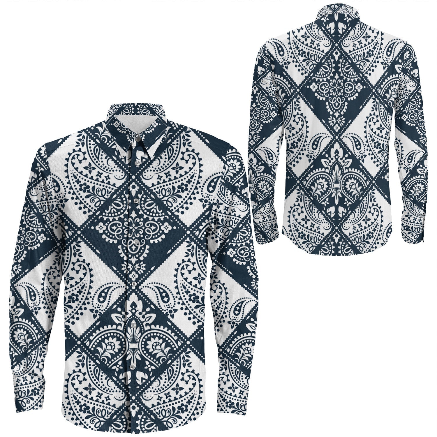 Shirt Paisley Bandana Pattern Seamless Long Sleeve Button Shirt