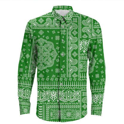 Shirt Paisley Bandana Pattern Seamless Long Sleeve Button Shirt