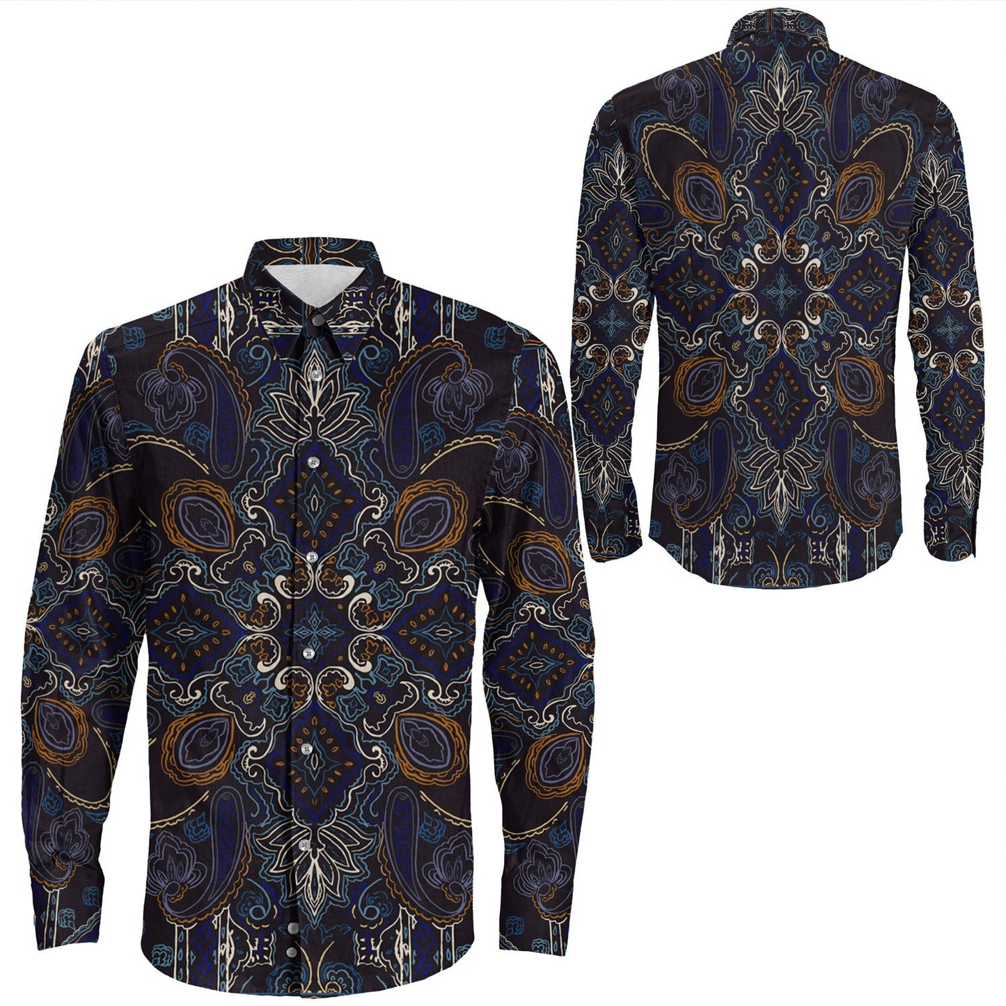 Shirt Paisley Bandana Pattern Seamless Long Sleeve Button Shirt