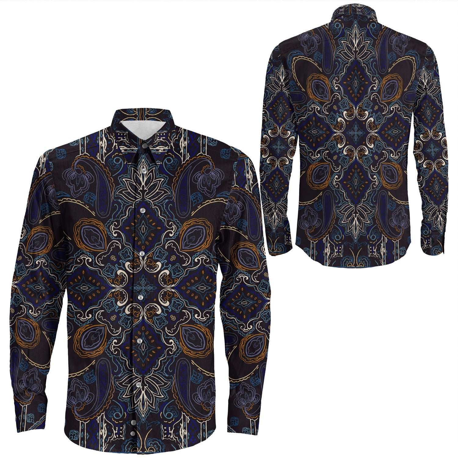 Shirt Paisley Bandana Pattern Seamless Long Sleeve Button Shirt
