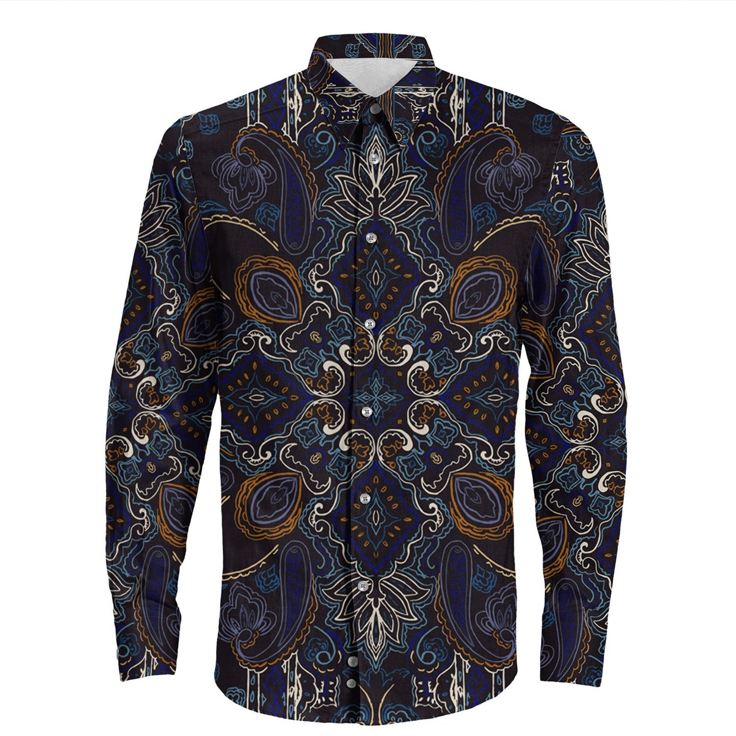 Shirt Paisley Bandana Pattern Seamless Long Sleeve Button Shirt