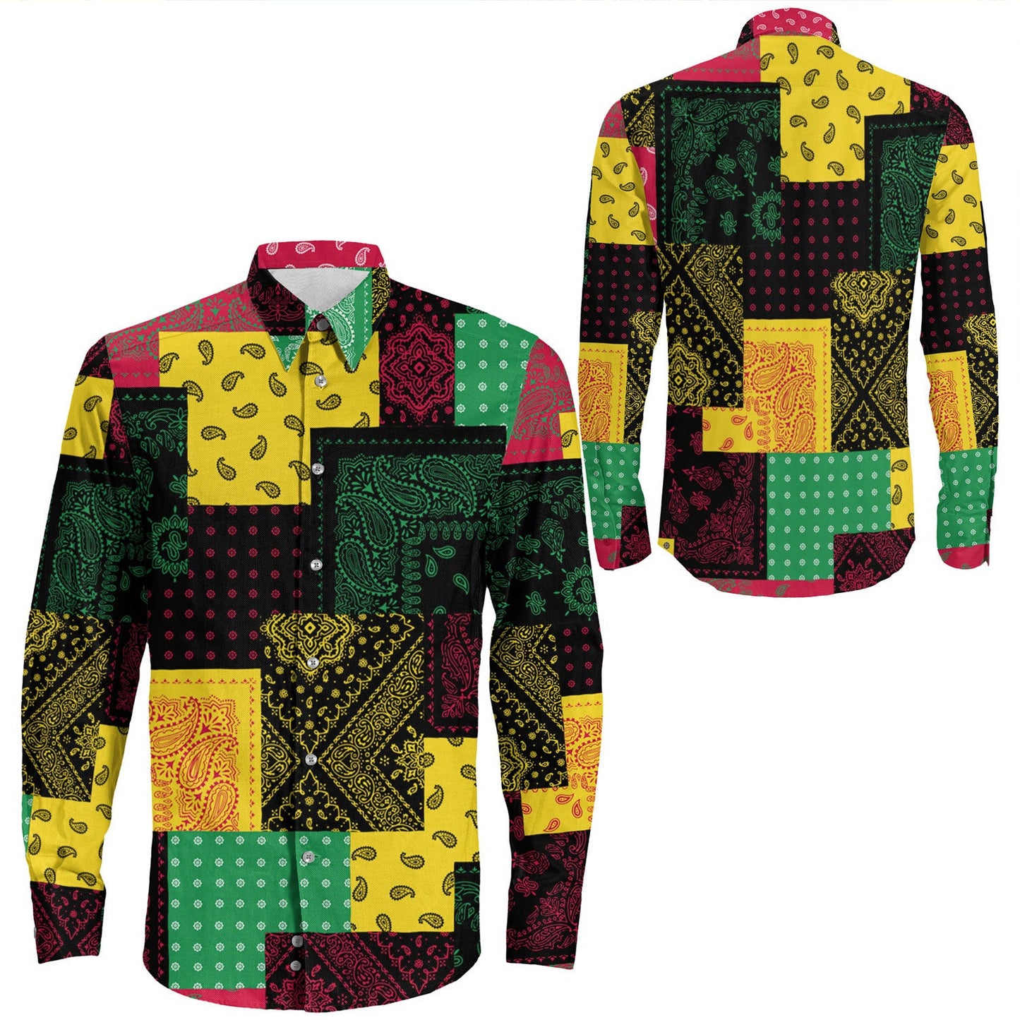 Shirt Paisley Bandana Pattern Seamless Long Sleeve Button Shirt
