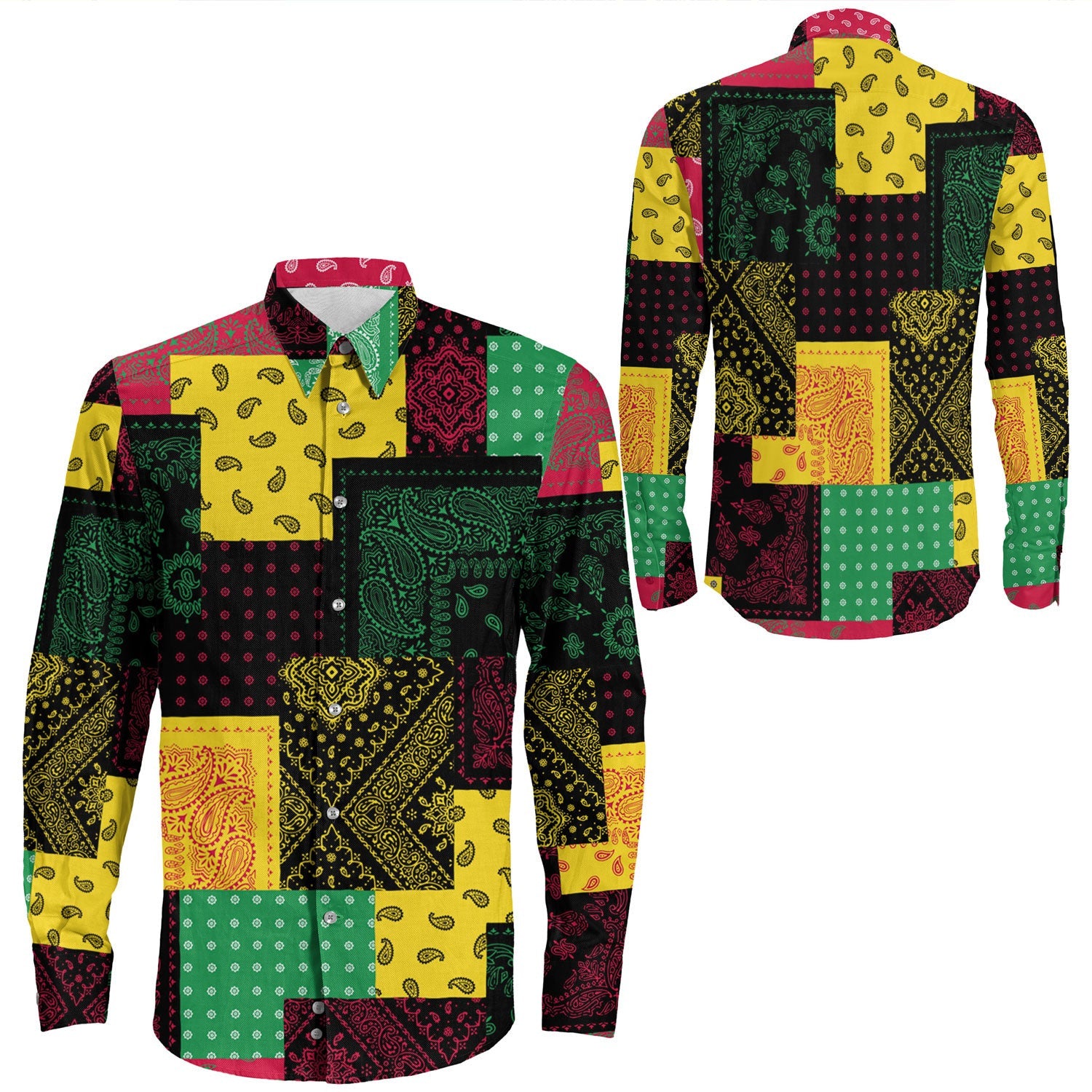 Shirt Paisley Bandana Pattern Seamless Long Sleeve Button Shirt