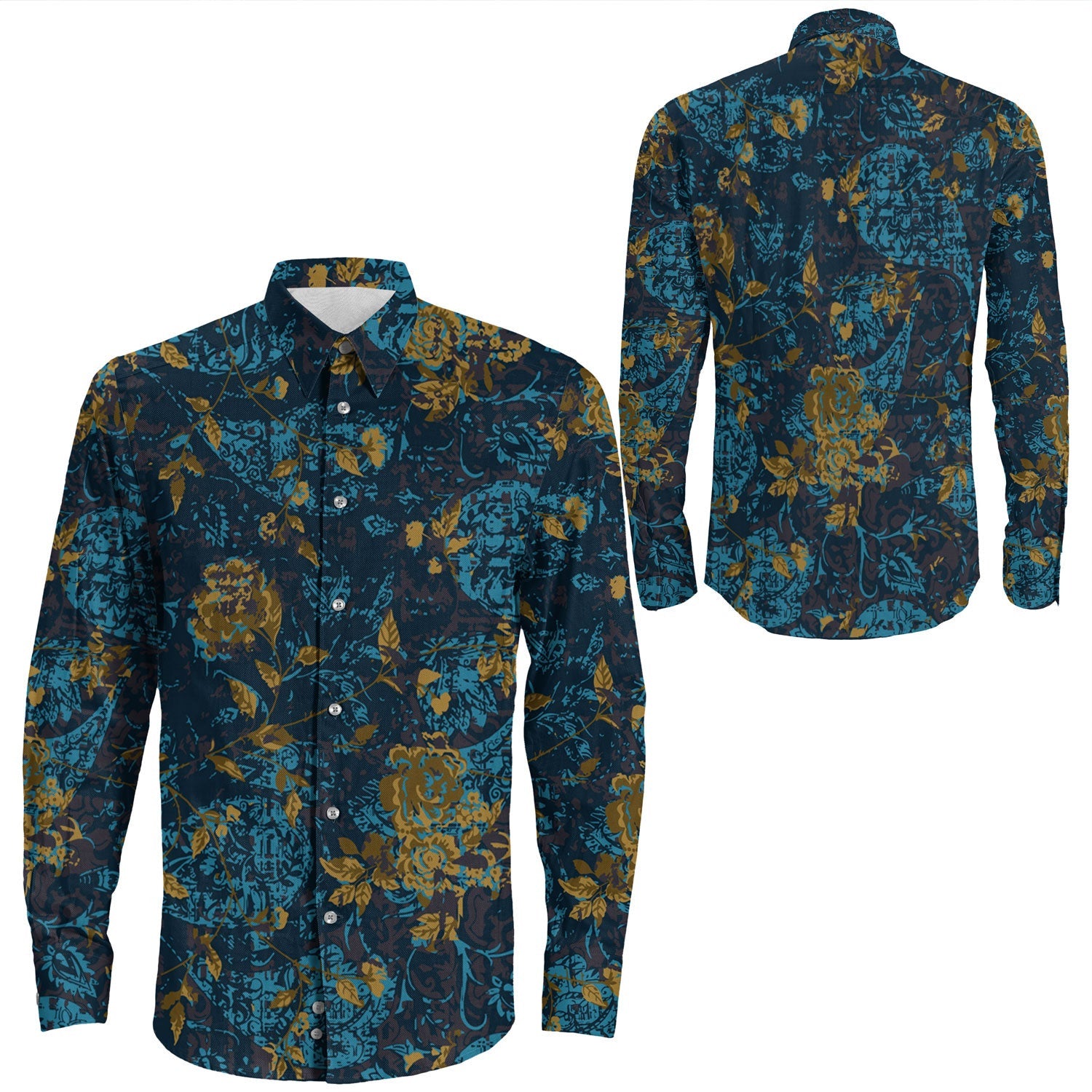 Shirt Paisley Bandana Pattern Seamless Long Sleeve Button Shirt