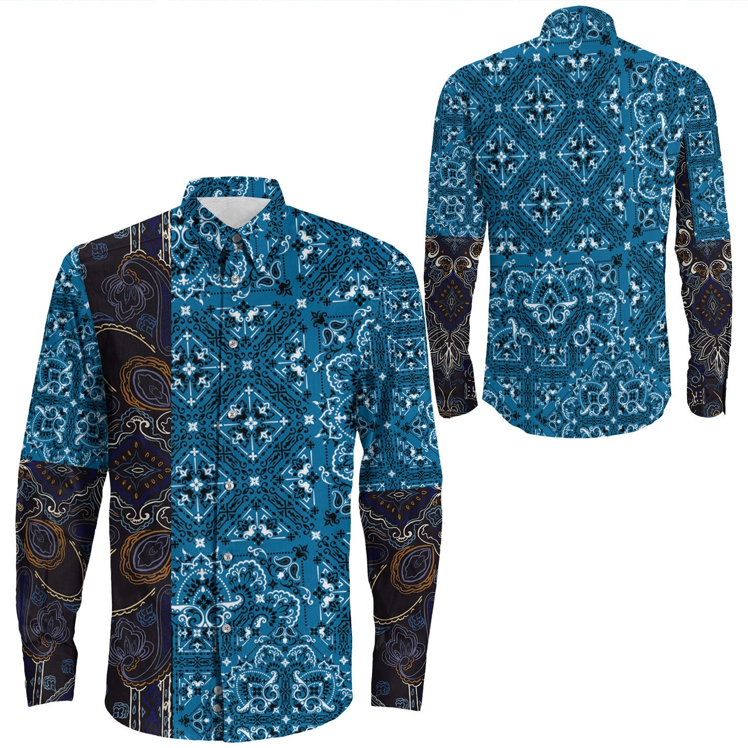 Shirt Paisley Bandana Pattern Seamless Long Sleeve Button Shirt