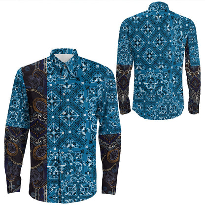 Shirt Paisley Bandana Pattern Seamless Long Sleeve Button Shirt