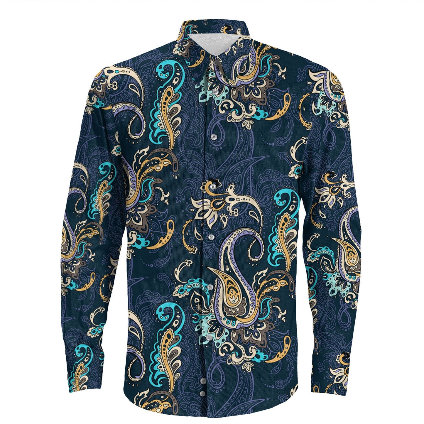 Shirt Paisley Bandana Pattern Seamless Long Sleeve Button Shirt