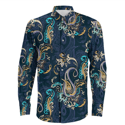 Shirt Paisley Bandana Pattern Seamless Long Sleeve Button Shirt